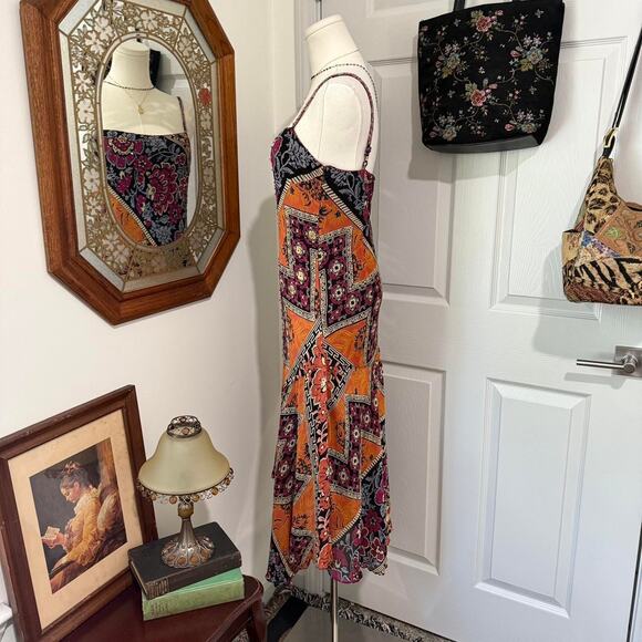 VTG Y2K Eva Blue Orange Multicolor Patchwork Beaded Boho Fairy Maxi Dress 10/M - Picture 3 of 8